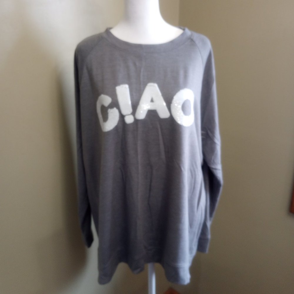 Isaac Mizrahi Women's Lightweight C!AO Sweatshirt, Gray, XL
